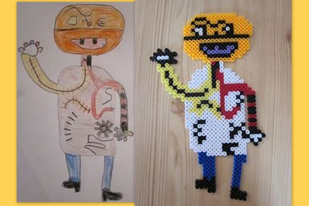 Freebooktratsch Bügelvorlagen Bild vom Kind gemalt als Bügelperlen1