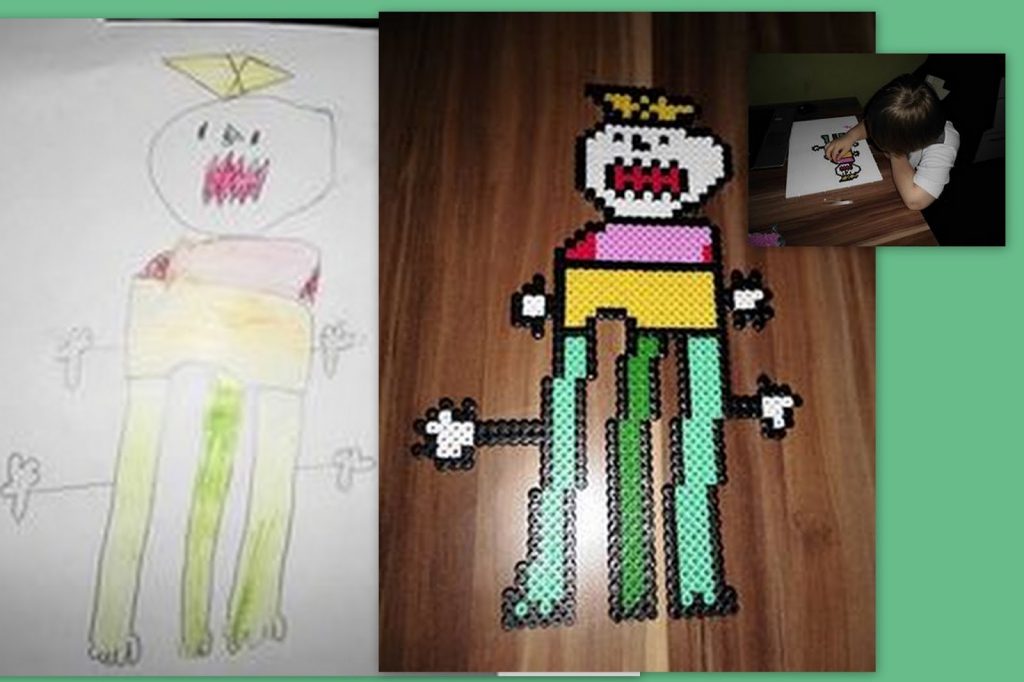 Freebooktratsch Bügelvorlagen Bild vom Kind gemalt als Bügelperlen2
