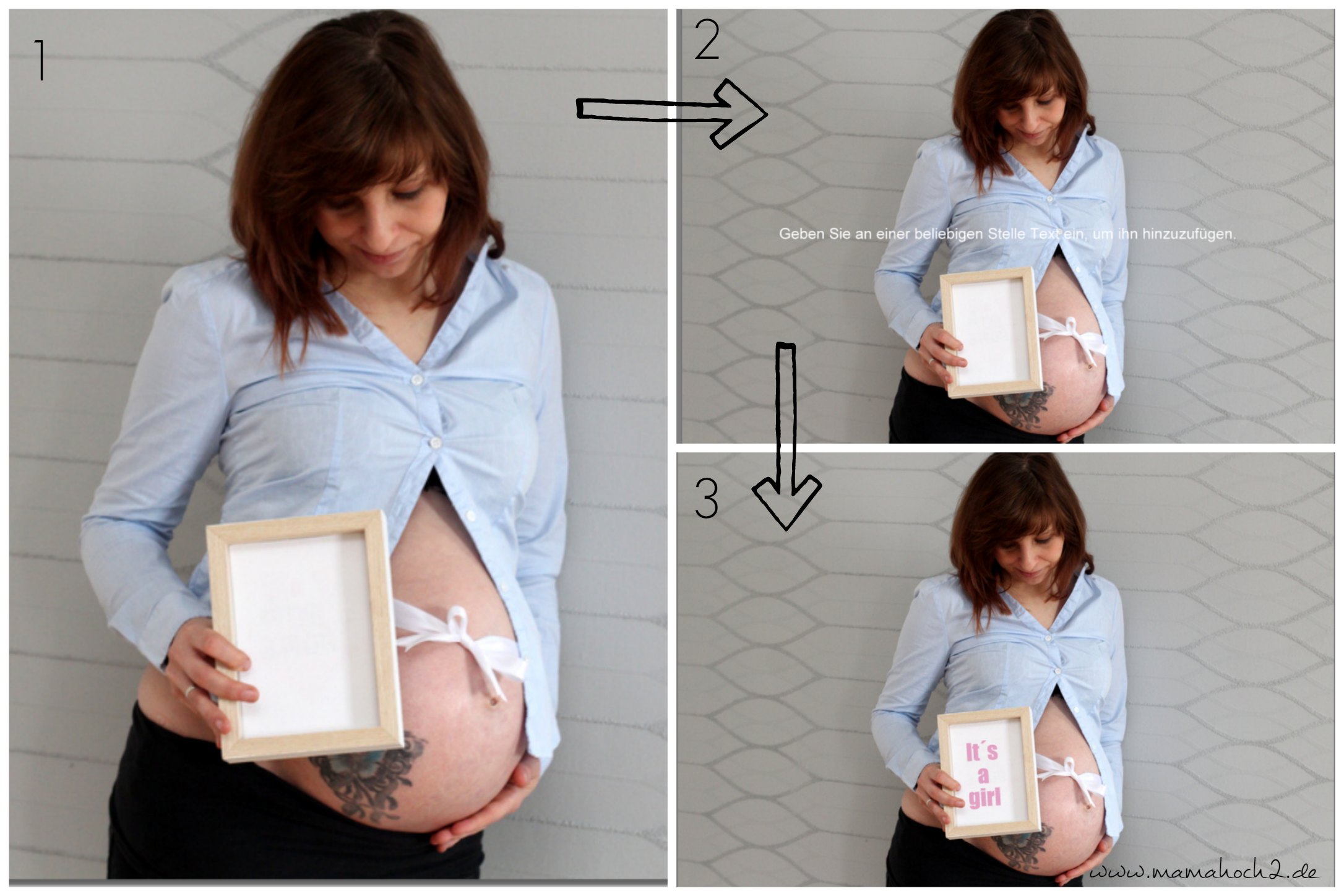 Schwangerschaftsfotos selber machen Text nachträglich einfügen Bild