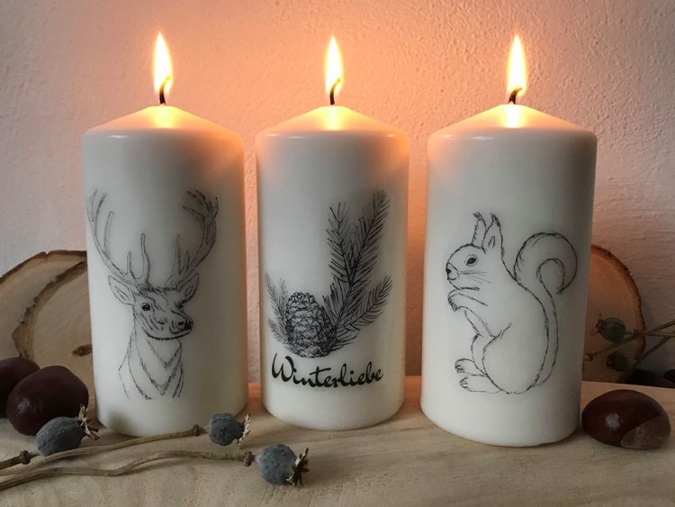 Deko DIY – Kerzen mit Wasserschiebefolie verzieren (Anleitung zum Nachmachen mit Vorlagen)