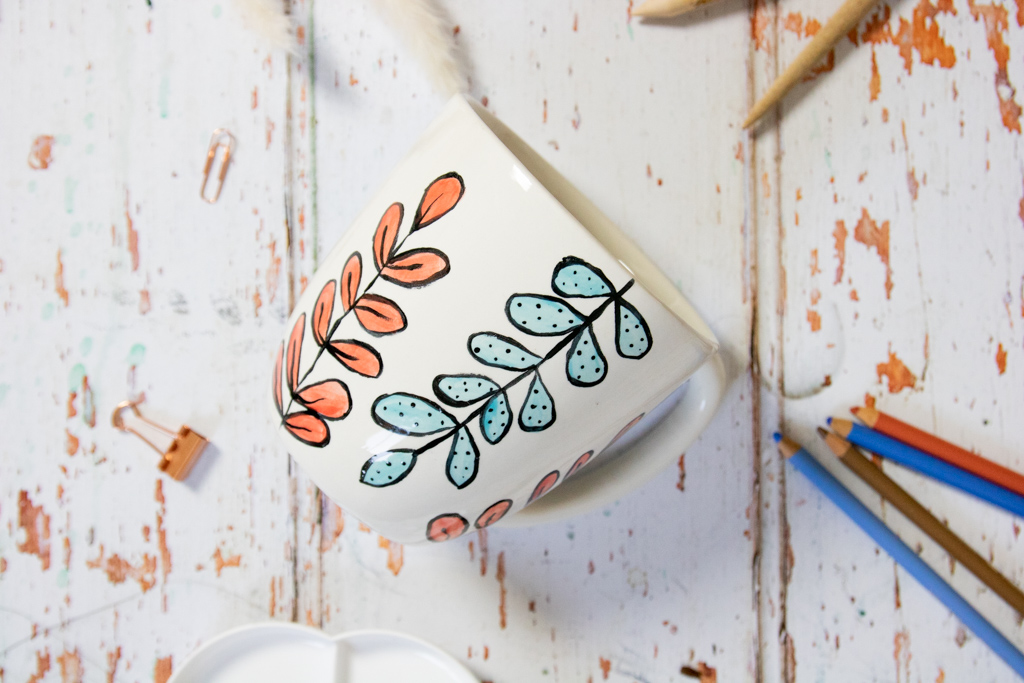 Keramik mit Blattmuster bemalen: – XXL Pott im skandinavischen Design – Dein Töpferkurs für zu Hause