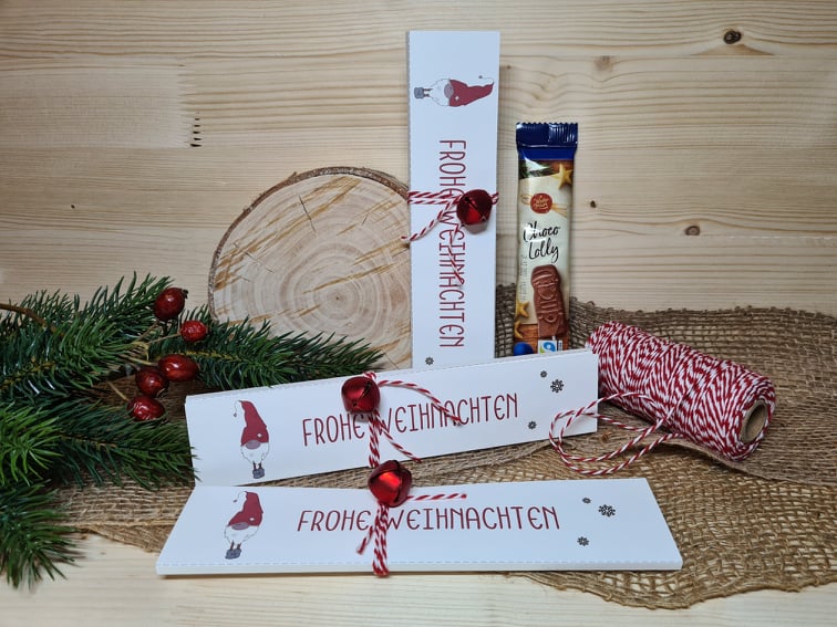 Winterzauber Geschenkidee – Verpackungsidee Schokolollies mit Druckvorlage